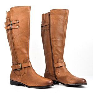 Naturalizer Women Jessie Brown Leather Buckle Riding Boots Size 12 Wide Calf